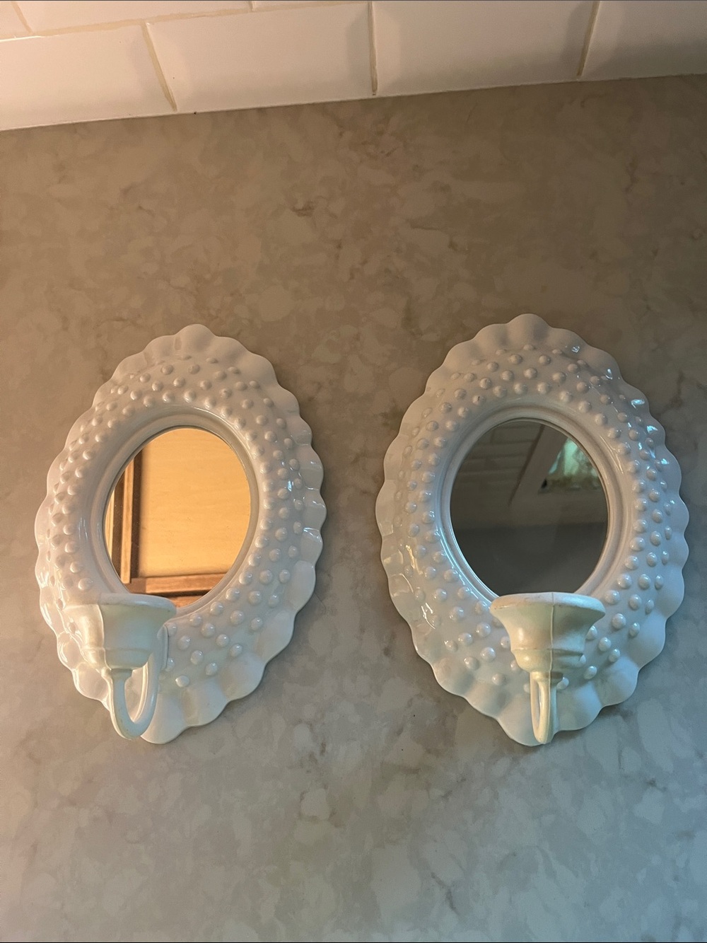 Vintage Burwood hobnail mirrored sconces 2717 B decorative not to light plastic